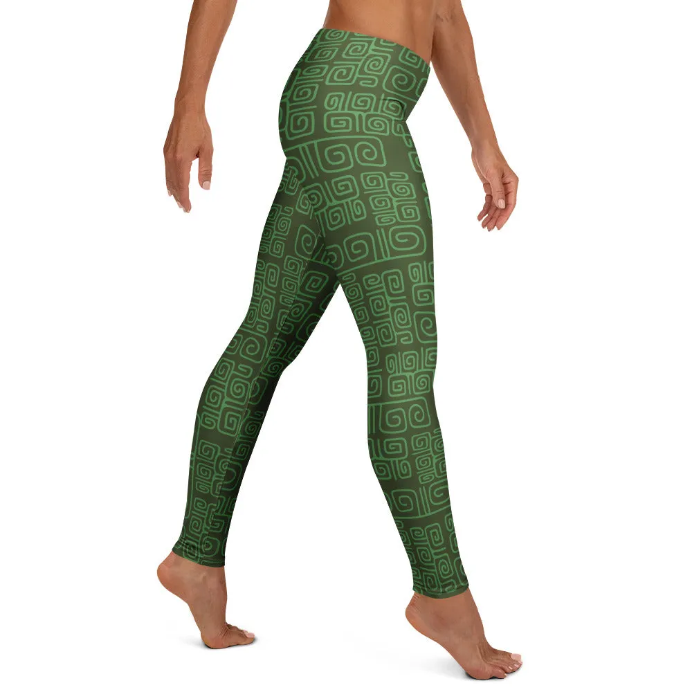 Green Tropical Deco Mid-waist Leggings