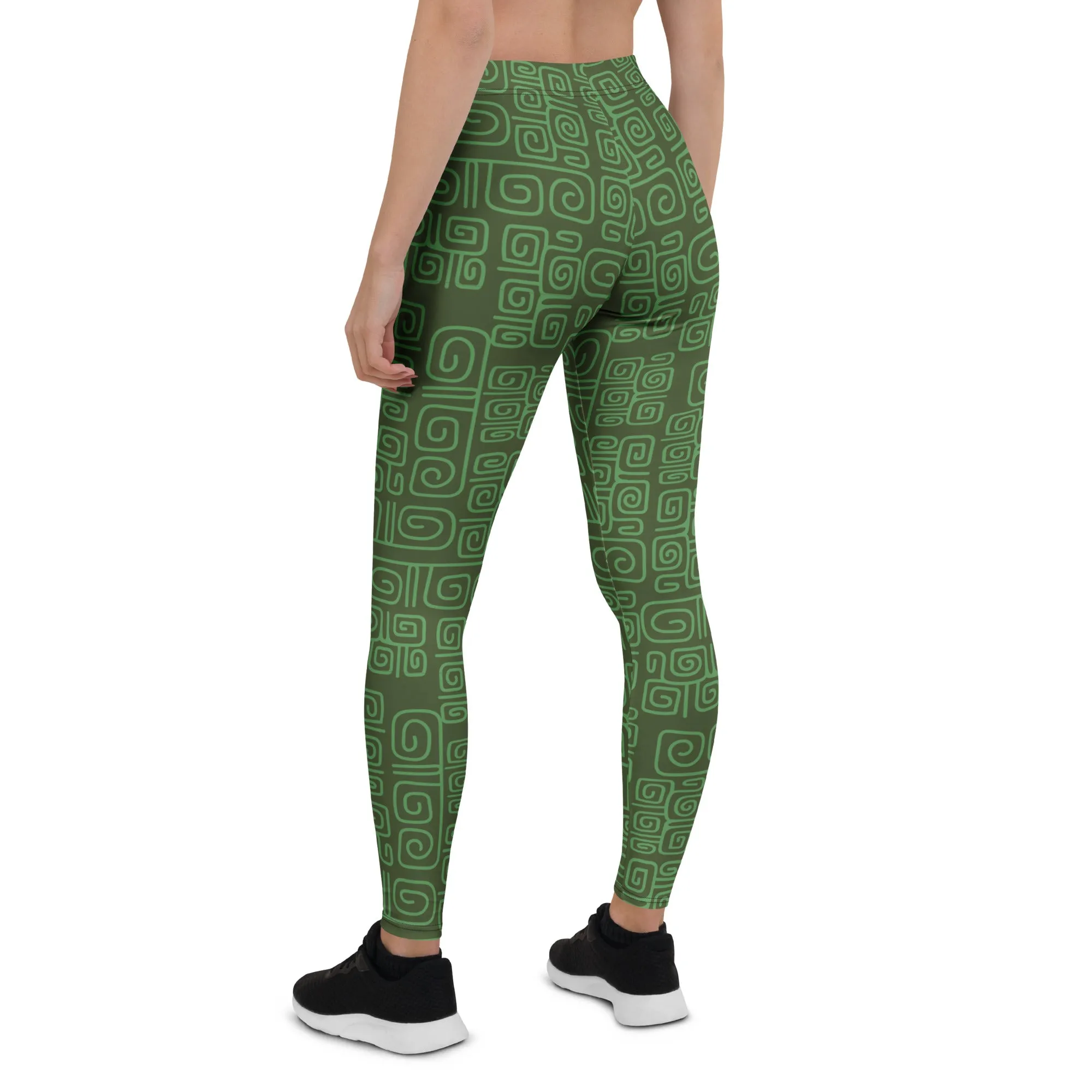 Green Tropical Deco Mid-waist Leggings