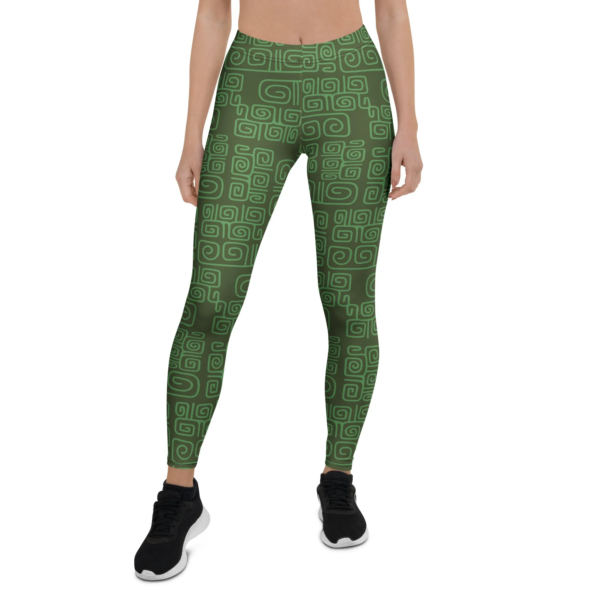 Green Tropical Deco Mid-waist Leggings