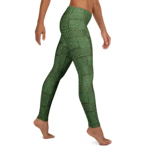 Green Tropical Deco Mid-waist Leggings
