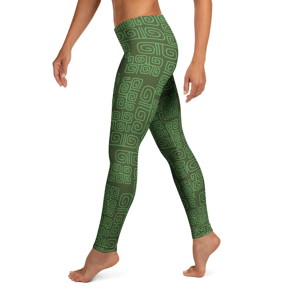 Green Tropical Deco Mid-waist Leggings
