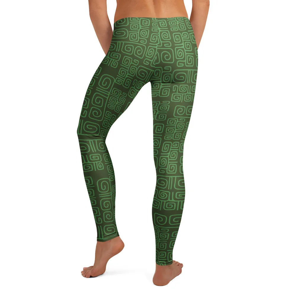 Green Tropical Deco Mid-waist Leggings