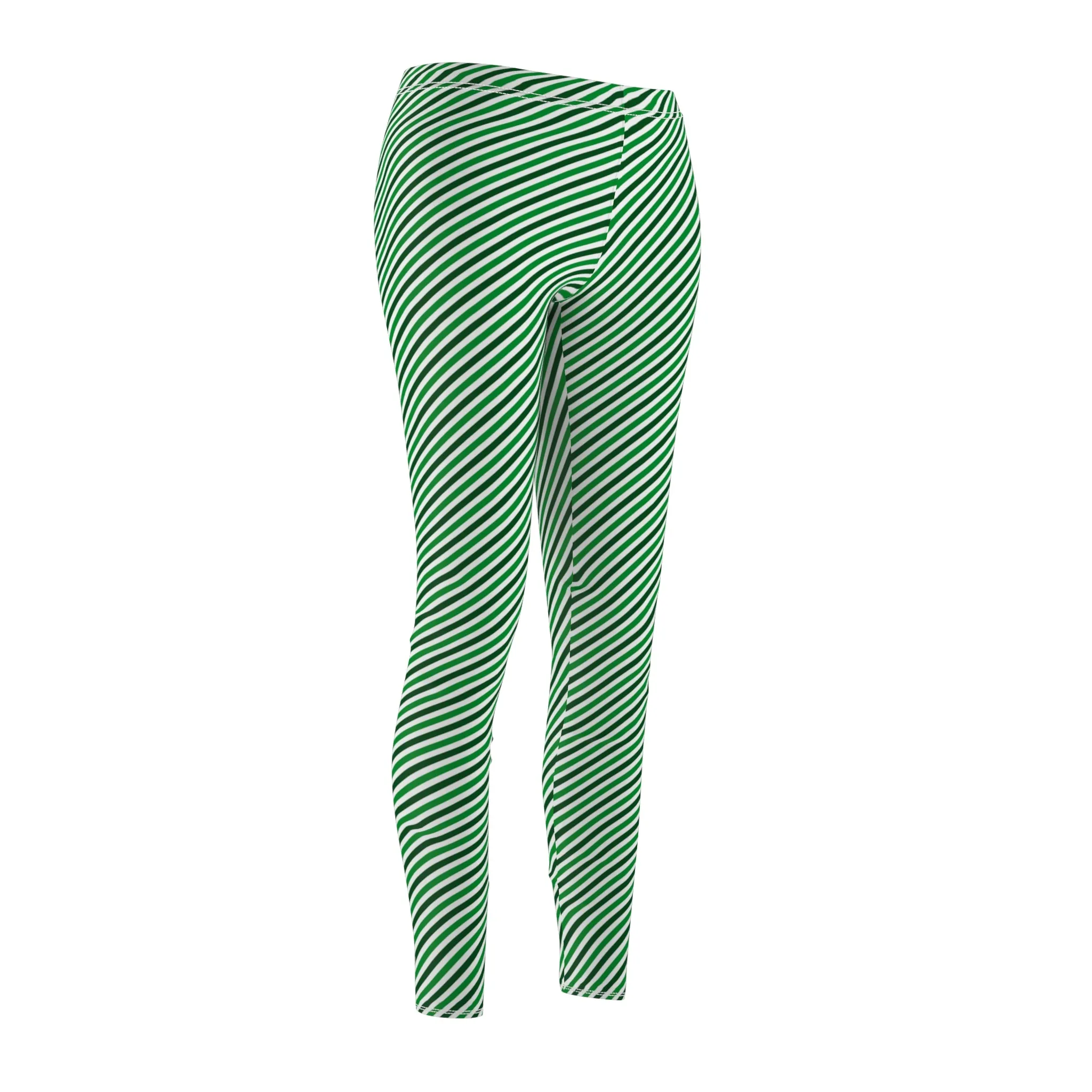 Green White Diagonal Striped Womens St Patricks Day Leggings - Saiko Studio