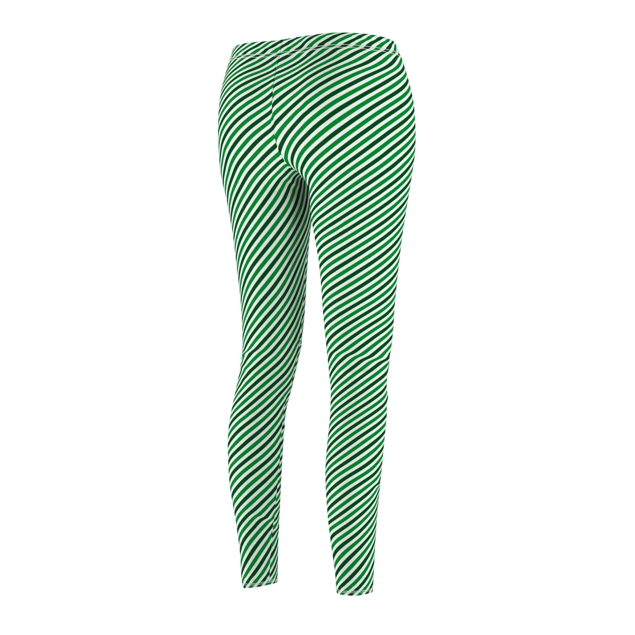Green White Diagonal Striped Womens St Patricks Day Leggings - Saiko Studio