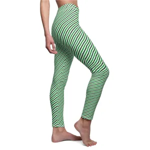 Green White Diagonal Striped Womens St Patricks Day Leggings - Saiko Studio
