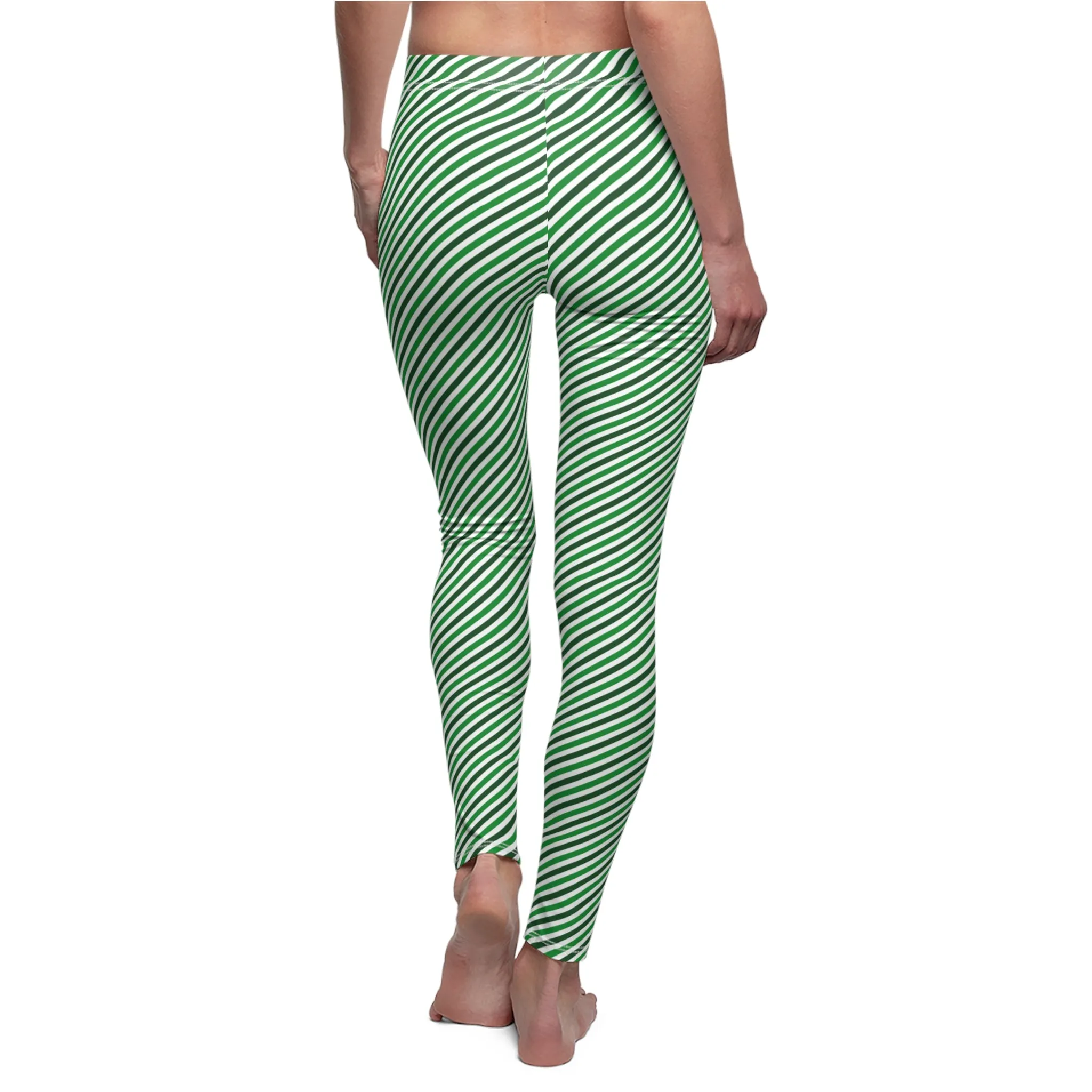 Green White Diagonal Striped Womens St Patricks Day Leggings - Saiko Studio