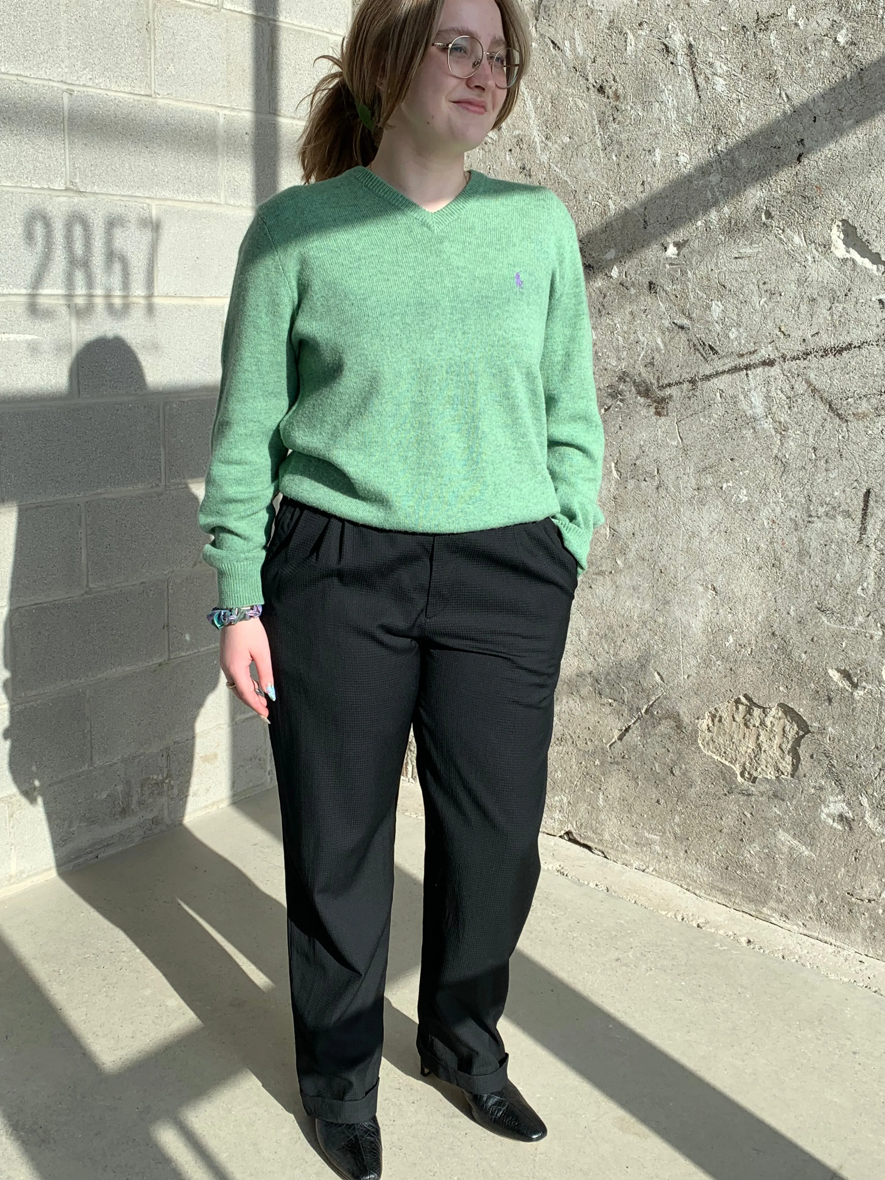 green wool sweater