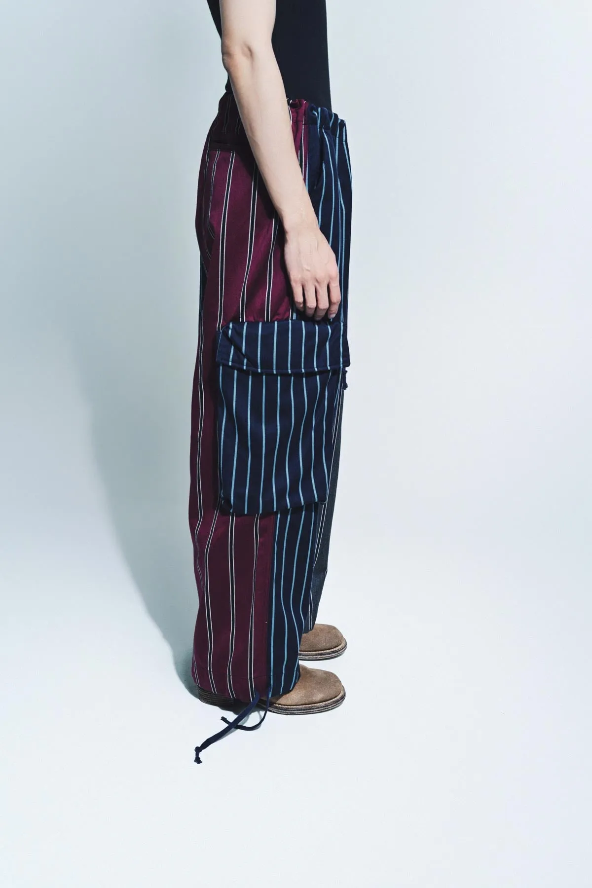GREG LAUREN | MIXED PREP STRIPE WIDE LEG PANTS