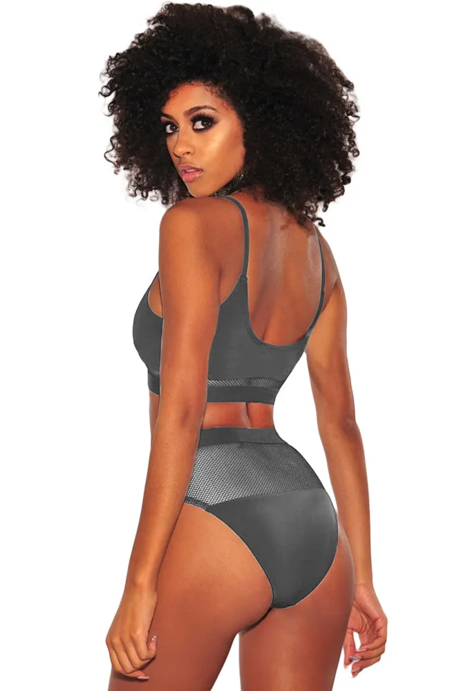 Grey Fishnet High Waist Bikini