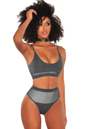 Grey Fishnet High Waist Bikini