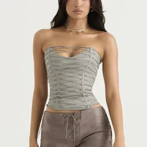 Grey Lace Up Tub Top