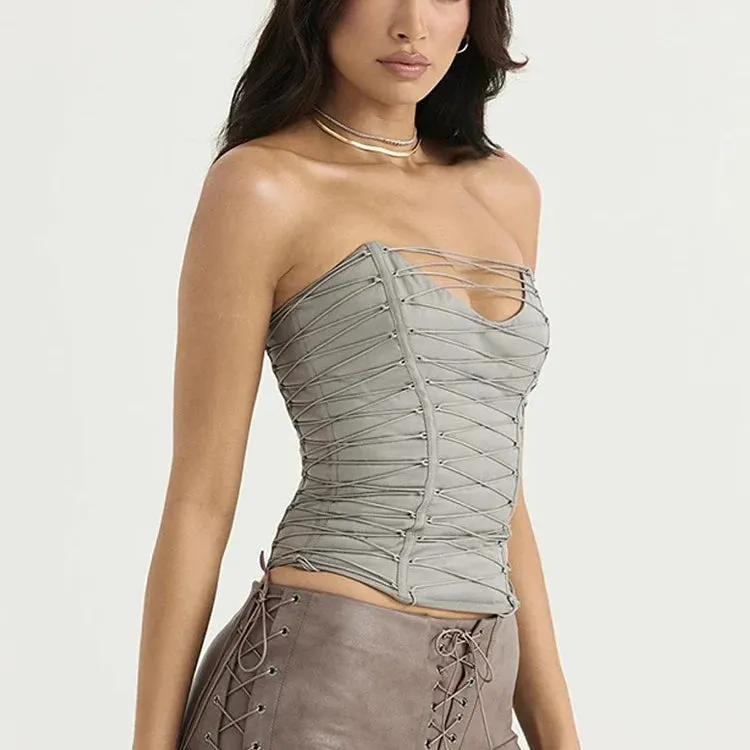Grey Lace Up Tub Top