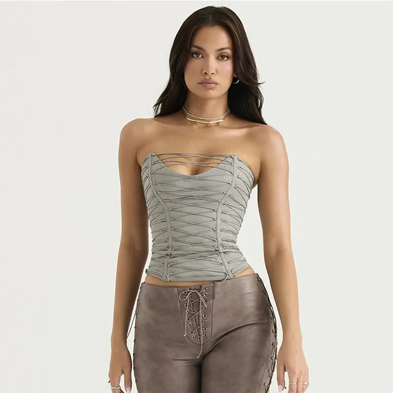 Grey Lace Up Tub Top