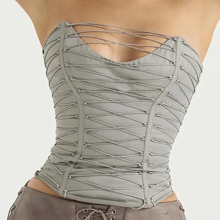 Grey Lace Up Tub Top