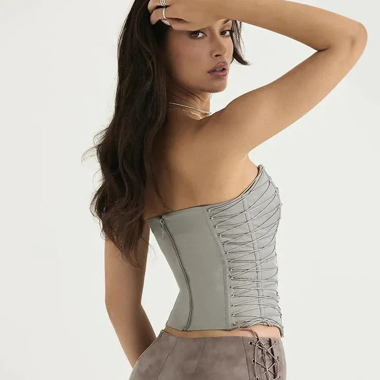 Grey Lace Up Tub Top
