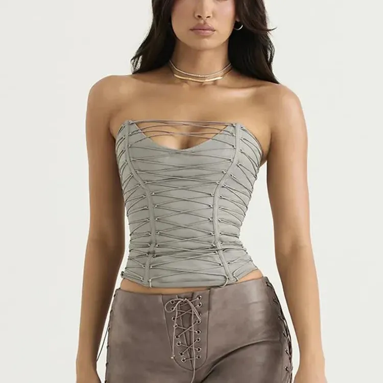 Grey Lace Up Tub Top