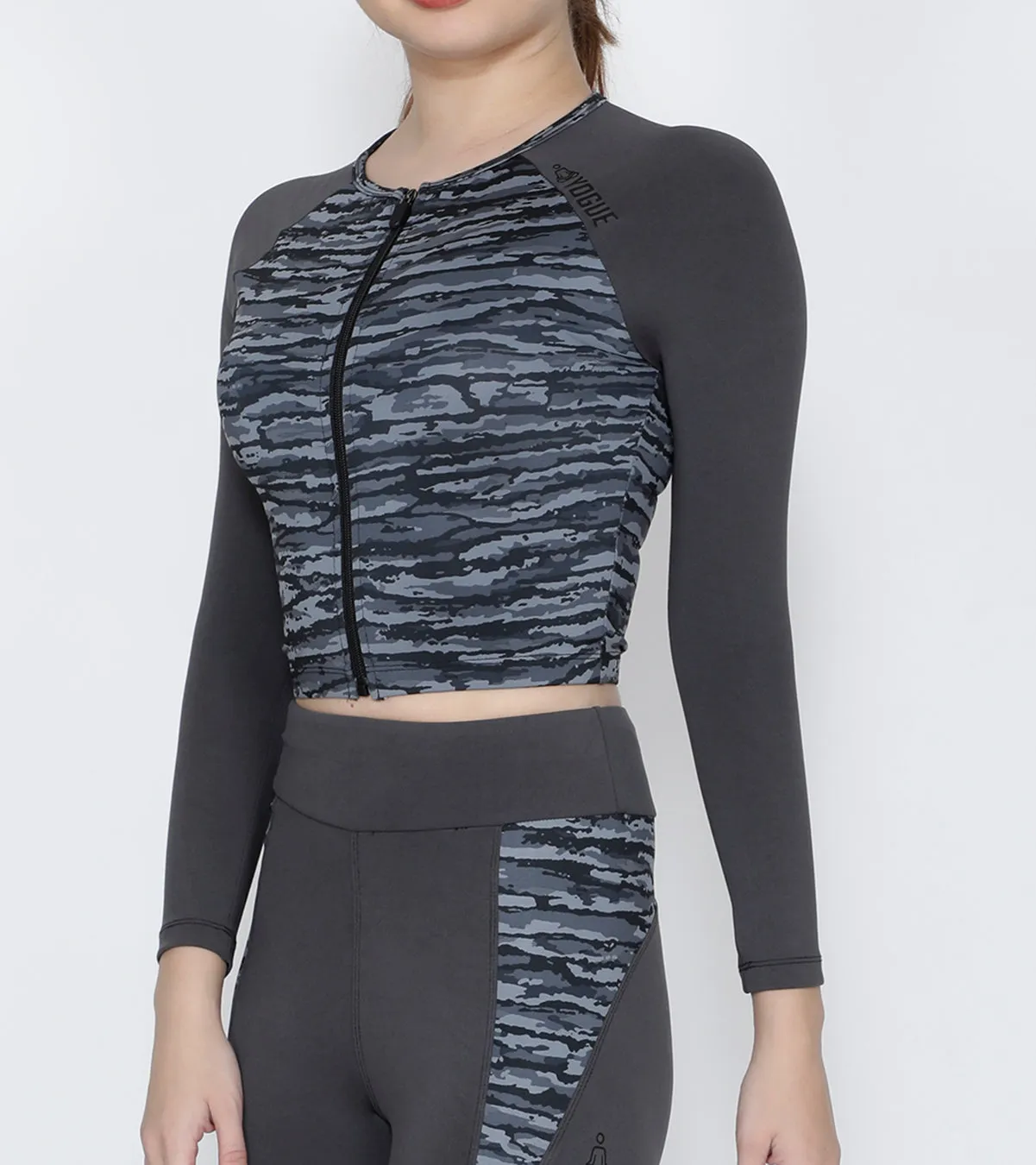 Grey Waves Crop Zipper