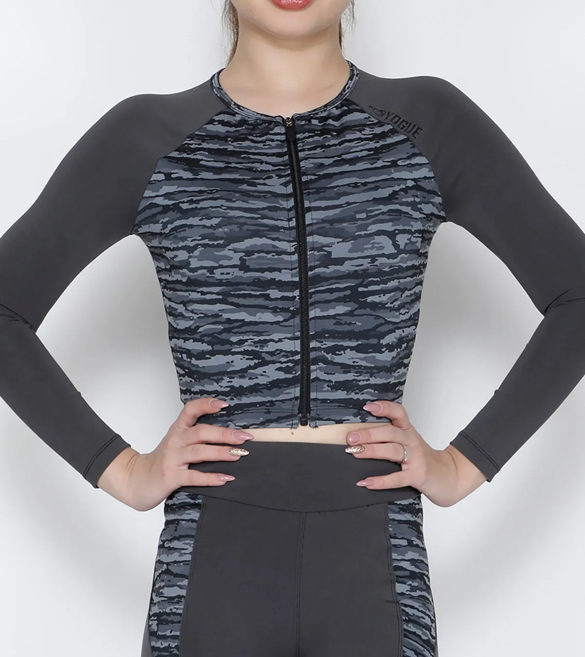 Grey Waves Crop Zipper