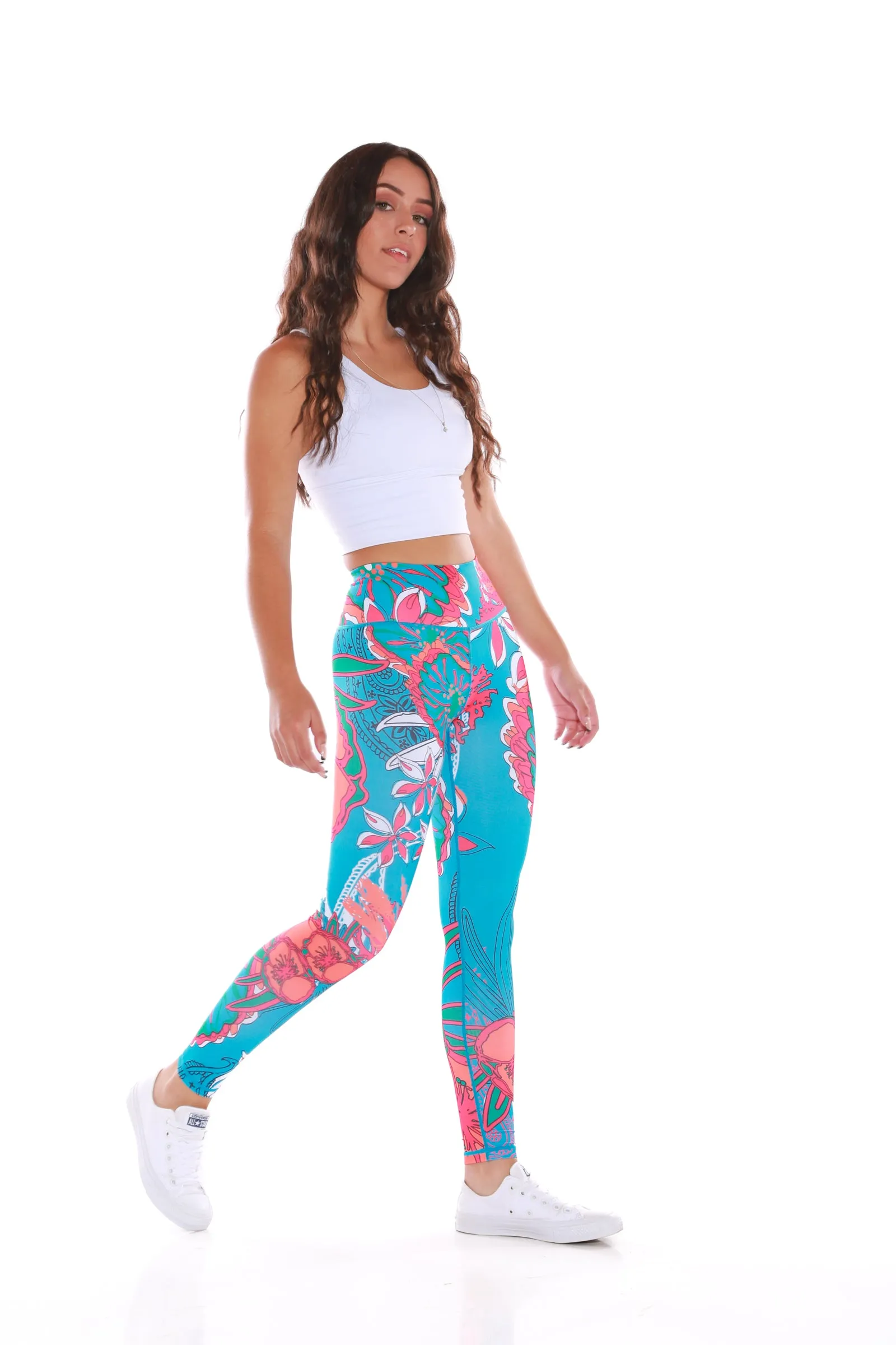 Gym Bunny Expression leggings -Blue Floral