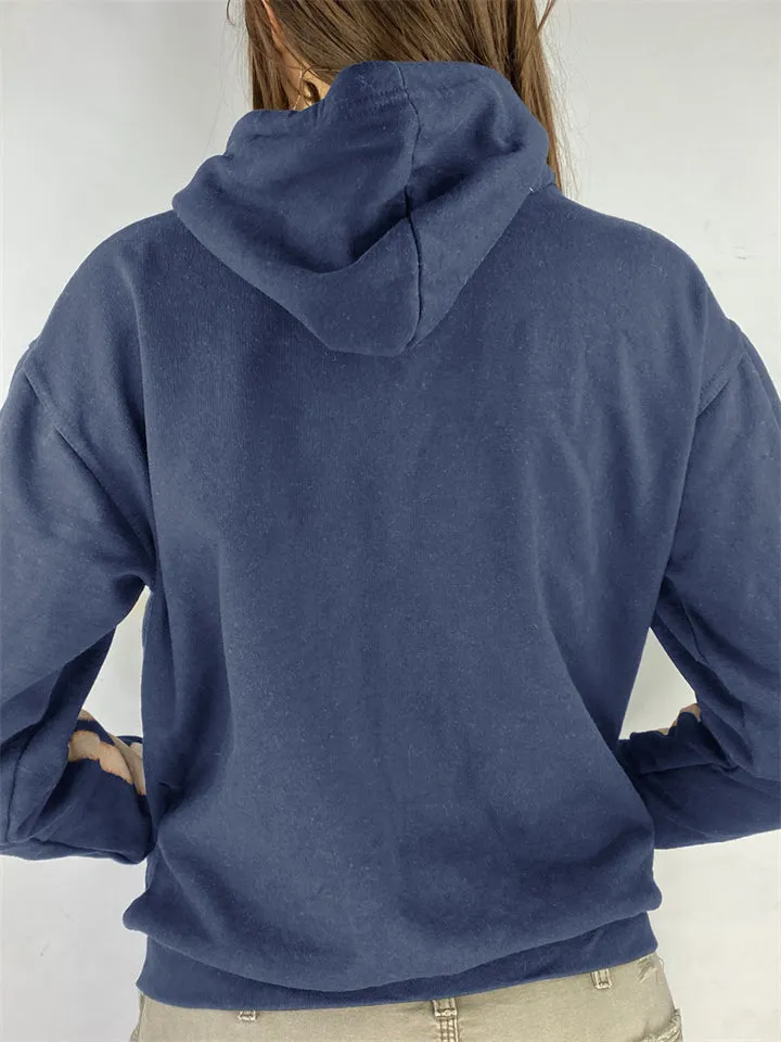 Halloween Personality Skull Print Zipper Drawstring Hooded Sweatshirt