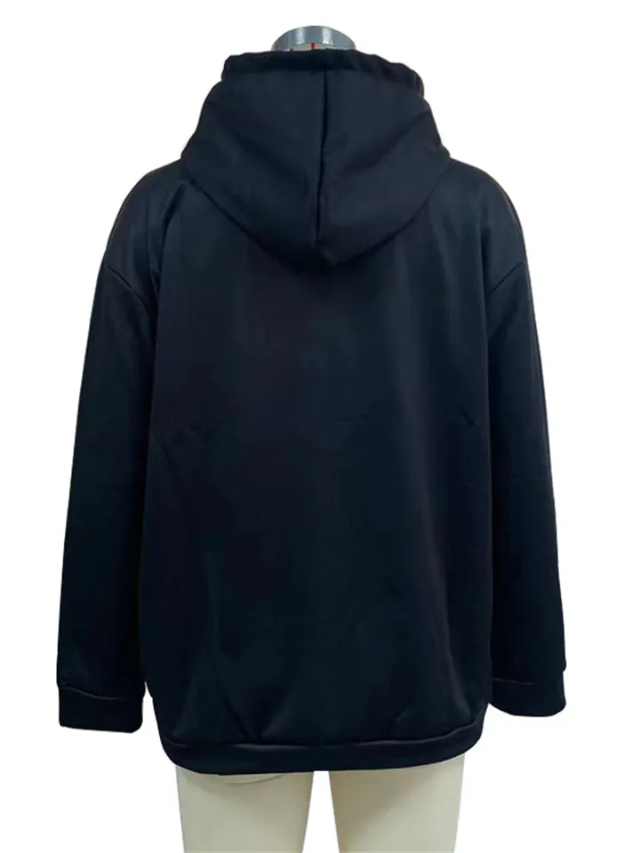 Halloween Personality Skull Print Zipper Drawstring Hooded Sweatshirt