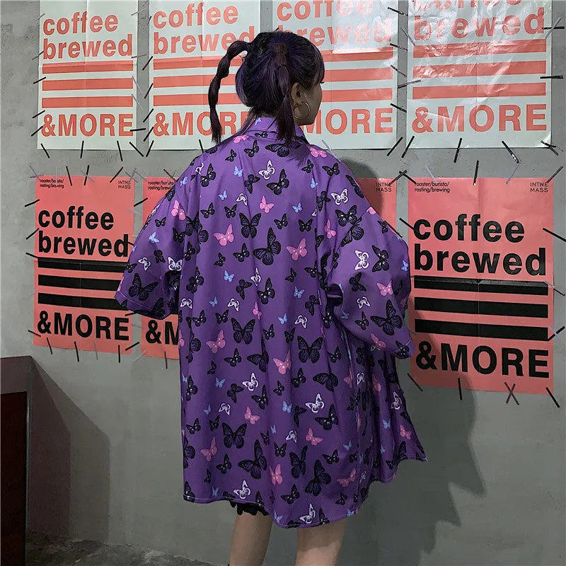Harajuku Butterfly Purple Short Sleeve Shirt EV4132