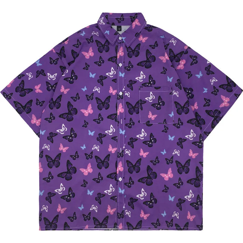 Harajuku Butterfly Purple Short Sleeve Shirt EV4132