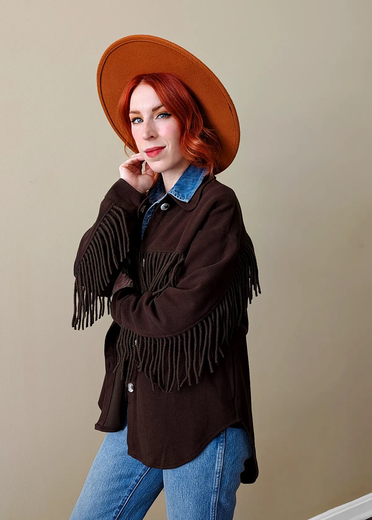Harvest Brown Corduroy Fringe Jacket