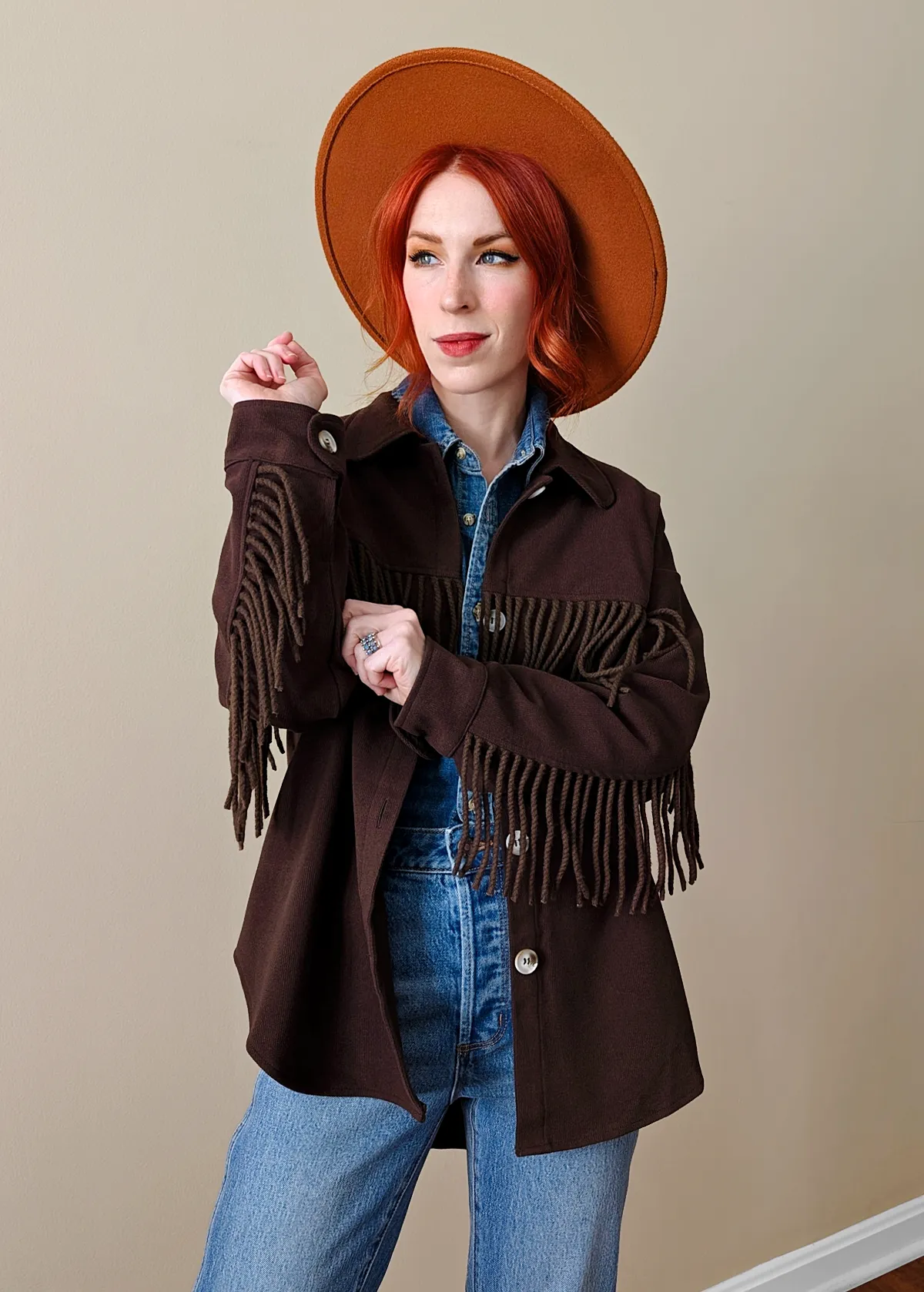 Harvest Brown Corduroy Fringe Jacket