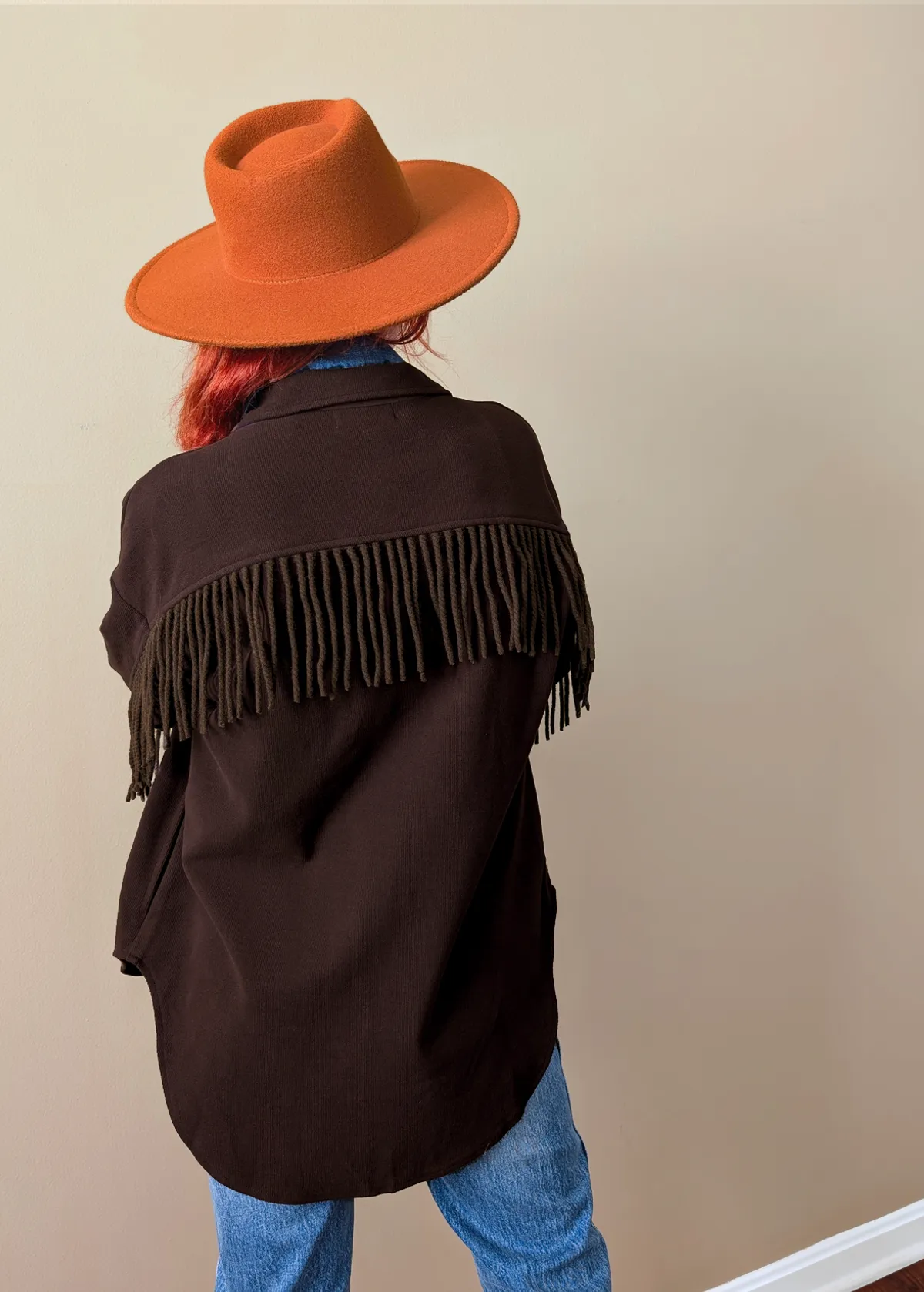 Harvest Brown Corduroy Fringe Jacket