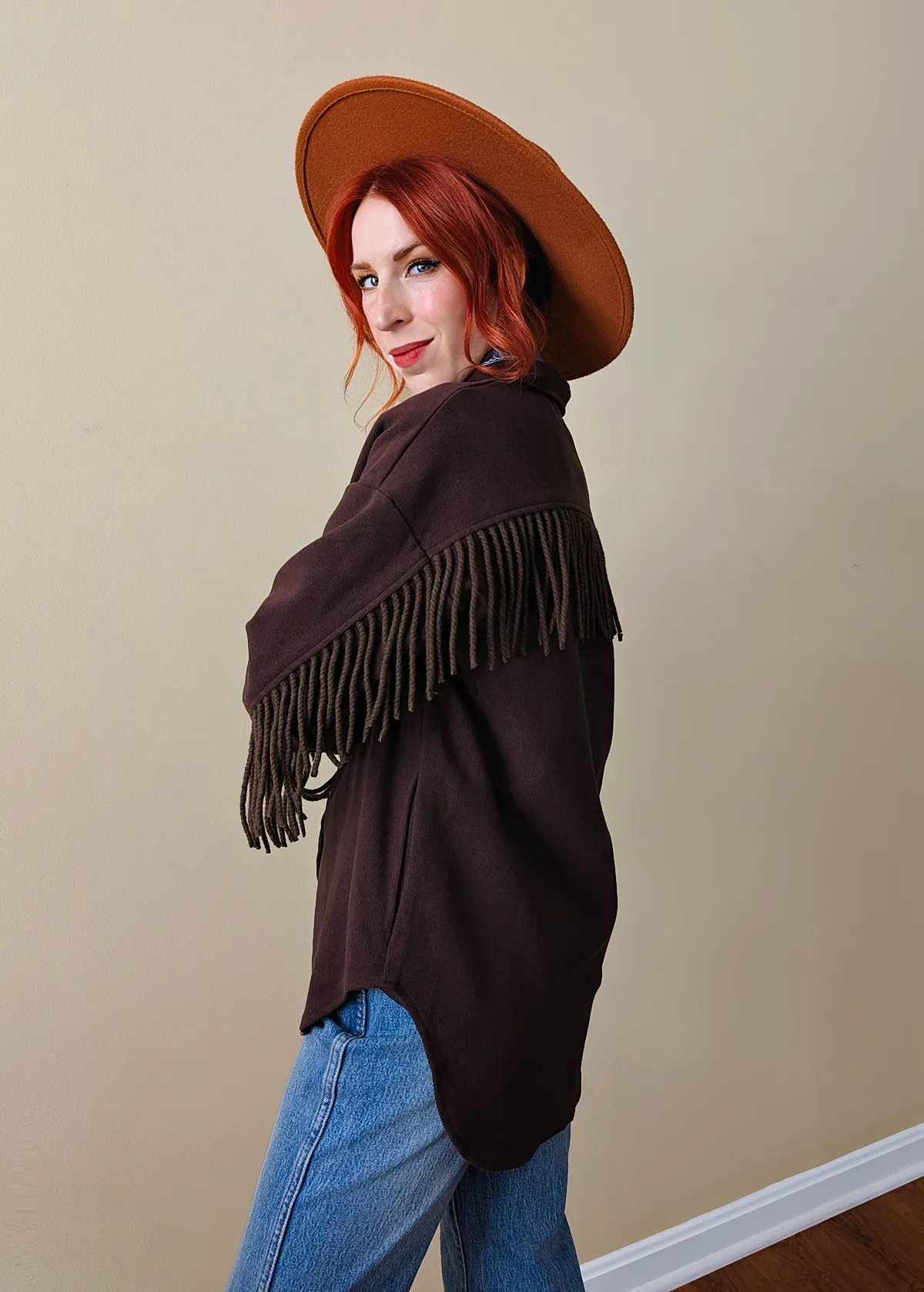 Harvest Brown Corduroy Fringe Jacket