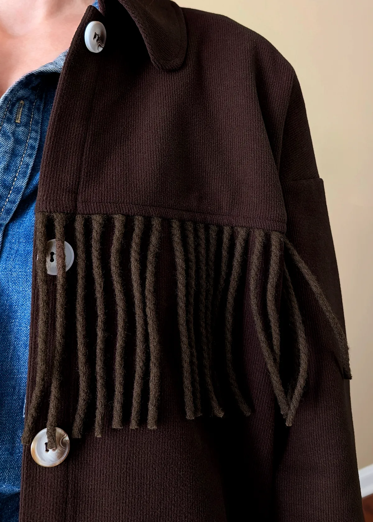 Harvest Brown Corduroy Fringe Jacket