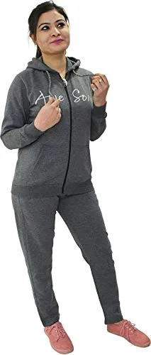HAUTEMODA Women's Zipper Fleece Track Suit with Hooded (Grey, X-Large)