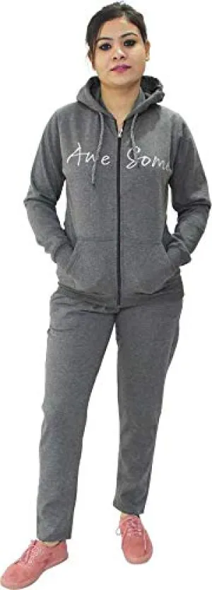 HAUTEMODA Women's Zipper Fleece Track Suit with Hooded (Grey, X-Large)