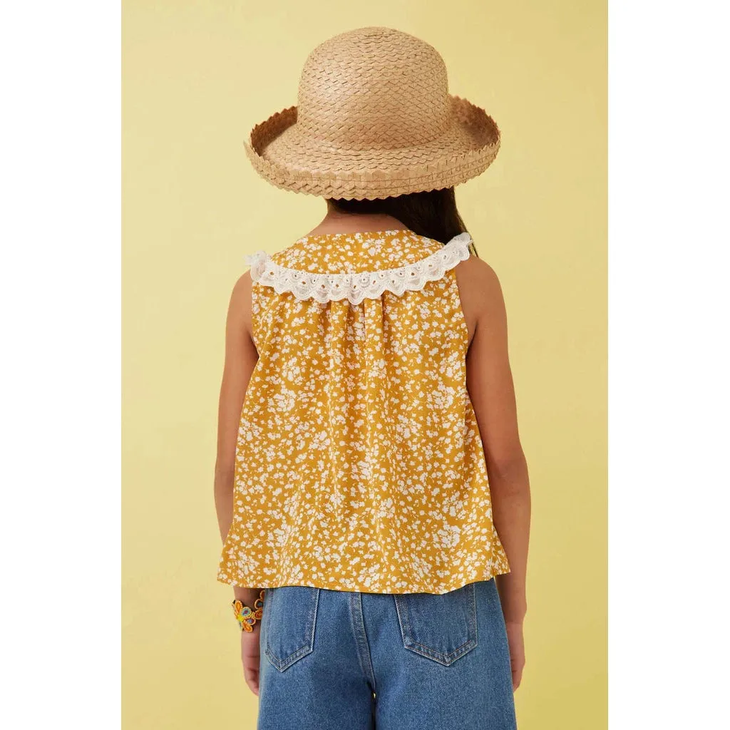 Hayden Girls Lace Detailed Ditsy Print Buttoned Tank