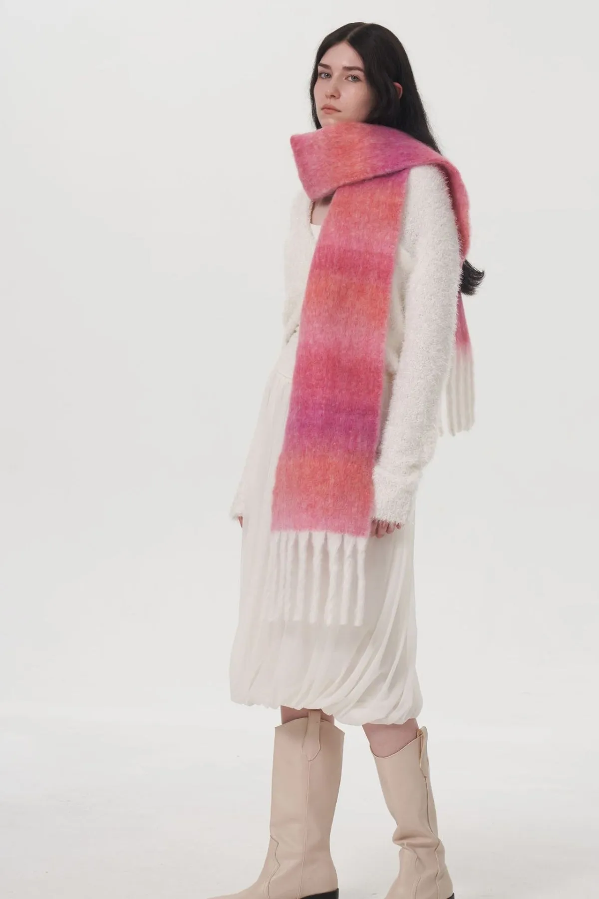 Hazel Blues® |  Fringe Gradient Thermal Scarf