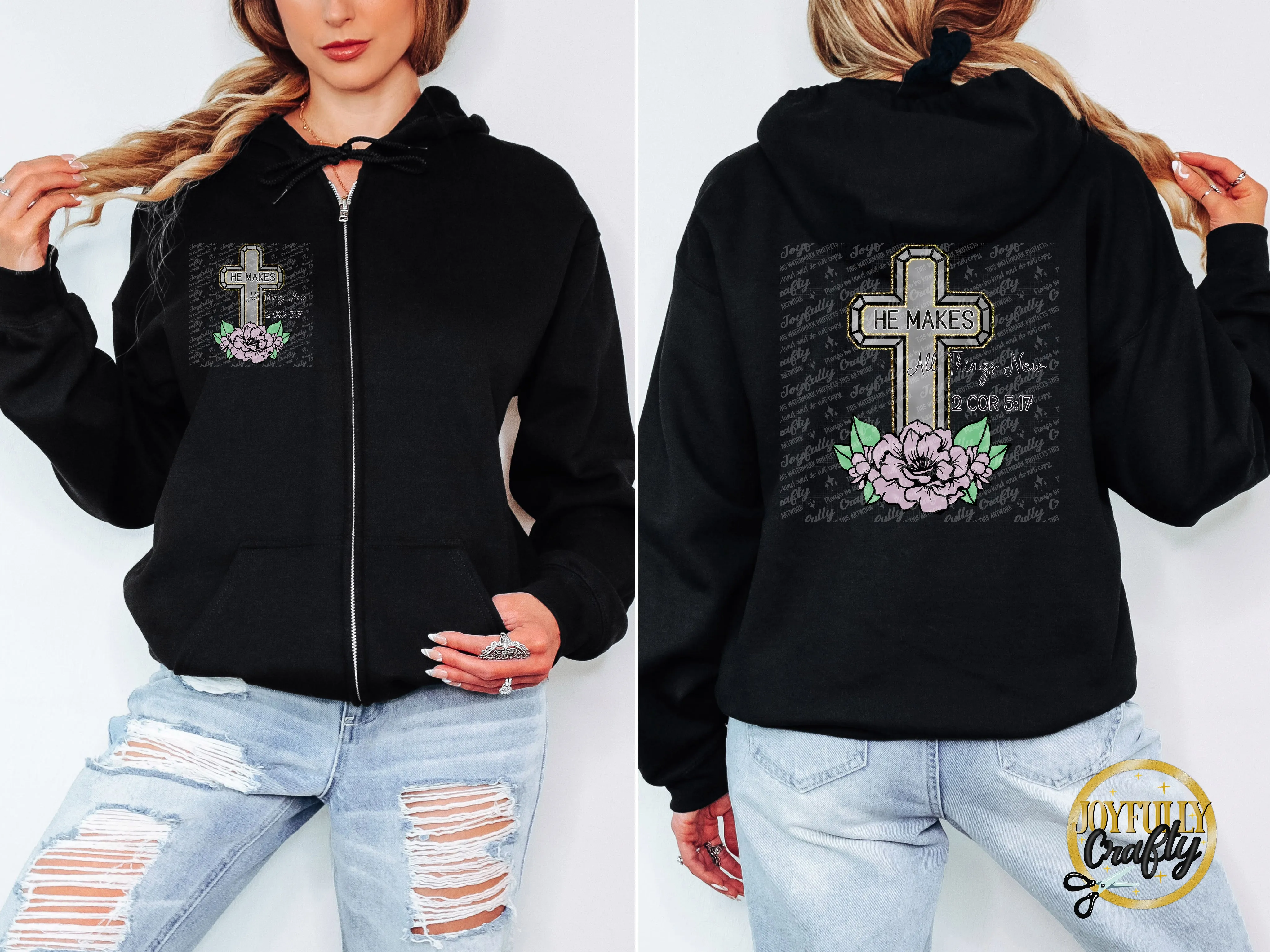 He Makes All Things New English Adult Zip Up Hoodie Front and Back Design