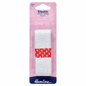 Hemline Knitted Elastic - General Purpose - 32mm - White