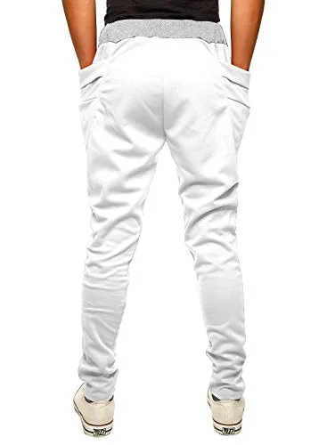 HEMOON Mens Jogging Pants Tracksuit Bottoms Training Running Trousers White 30