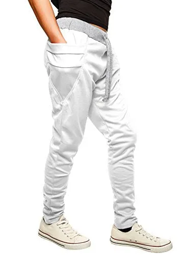 HEMOON Mens Jogging Pants Tracksuit Bottoms Training Running Trousers White 30