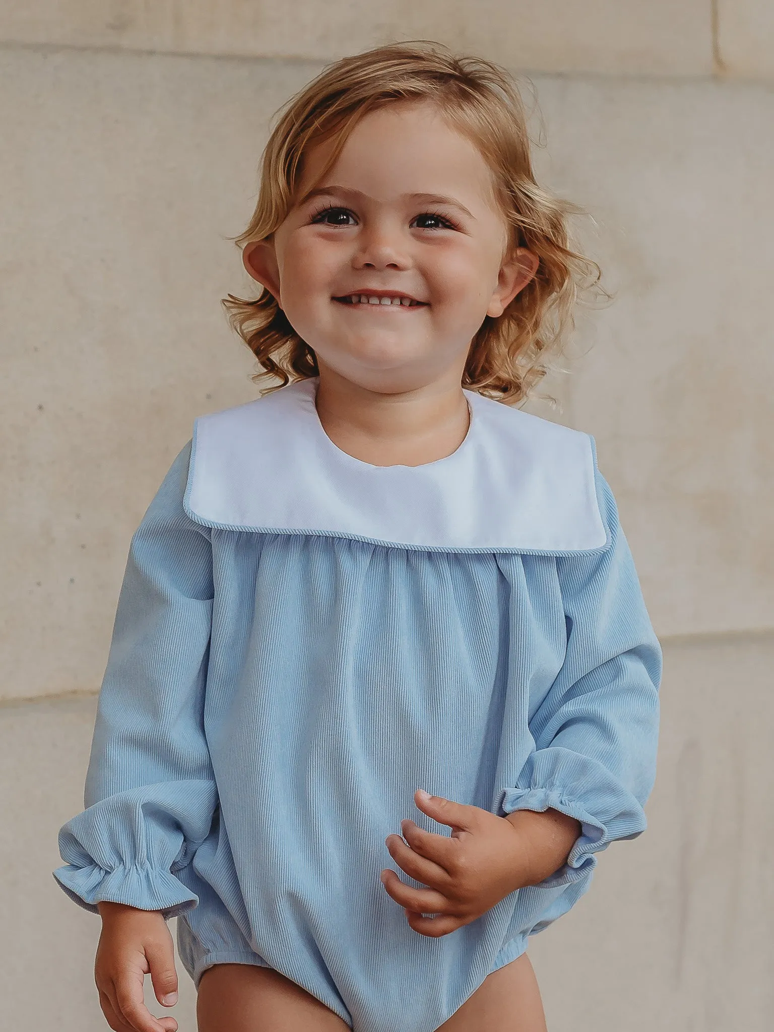 'Henry' blue babycord sailor collar romper