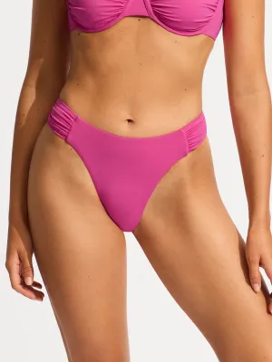 High Leg Ruched Side Bottoms in Hot Pink
