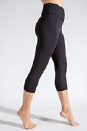 HIGH WAIST CAPRI BASIC YOGA LEGGINGS W KEYHOLE