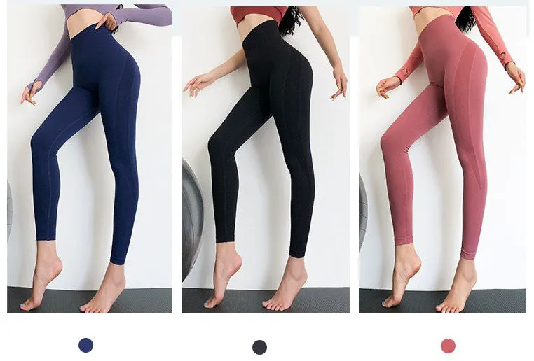 High waist womens fitness solid color seamless sport stretchy push up leggings