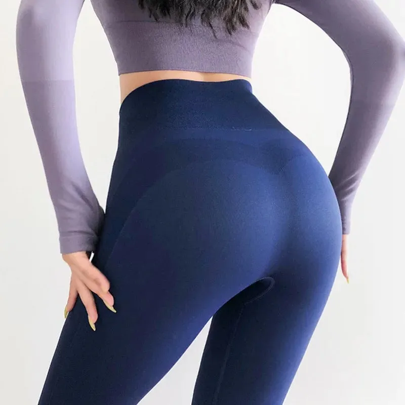 High waist womens fitness solid color seamless sport stretchy push up leggings
