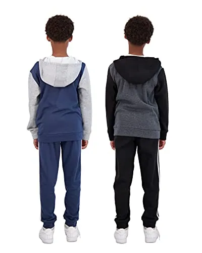 Hind Boys 4-Piece Hoodie and Sweatpant Set for Jogging and Track, Black-blue, 5