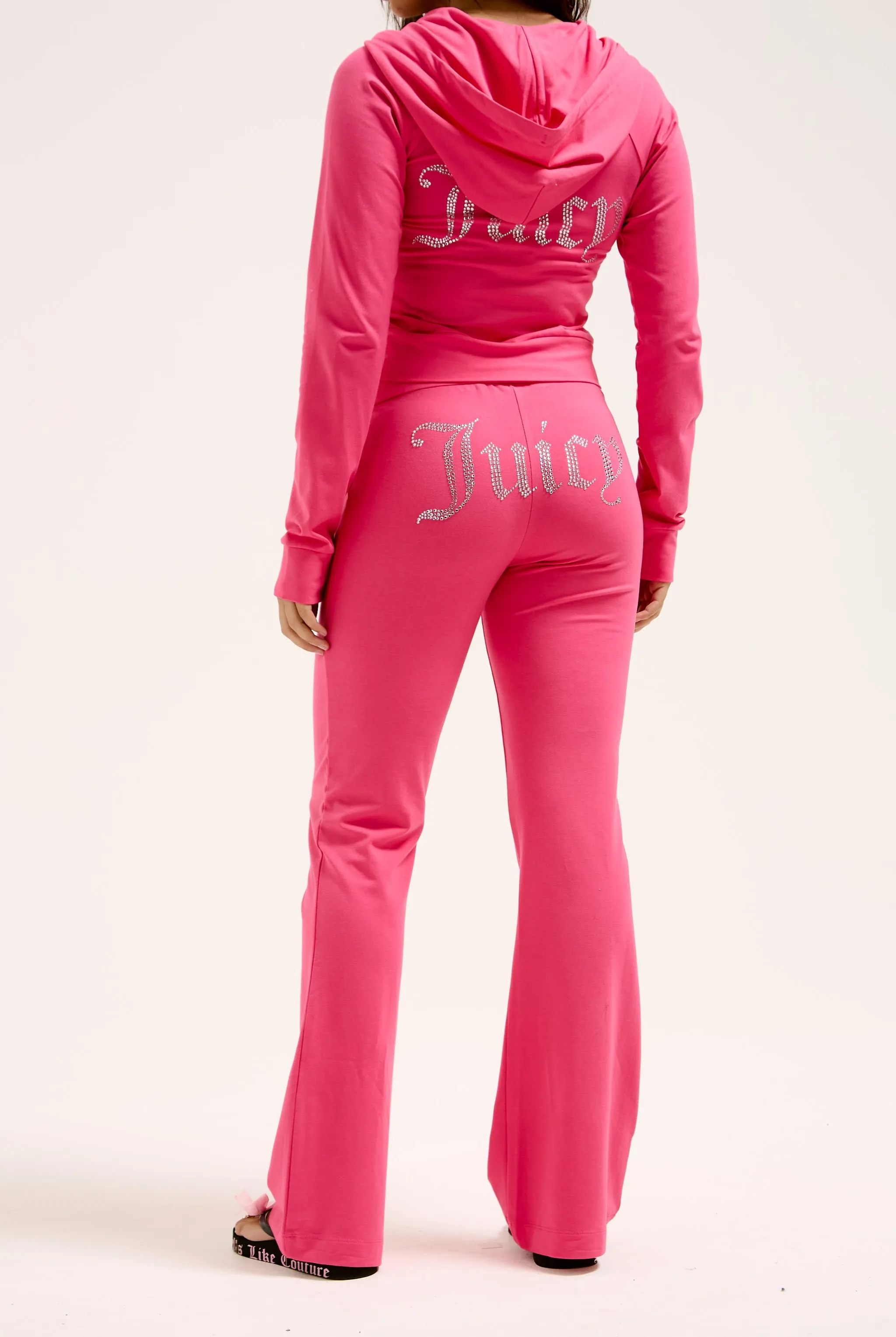 HOT PINK DIAMANTÉ LUXURY JERSEY ZIP-THROUGH HOODIE
