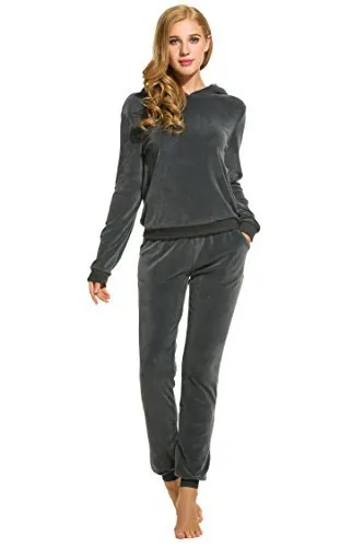 Hotouch Womens Velour Suit Set Soft Track Suit Charcoal L
