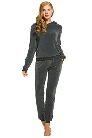 Hotouch Womens Velour Suit Set Soft Track Suit Charcoal L