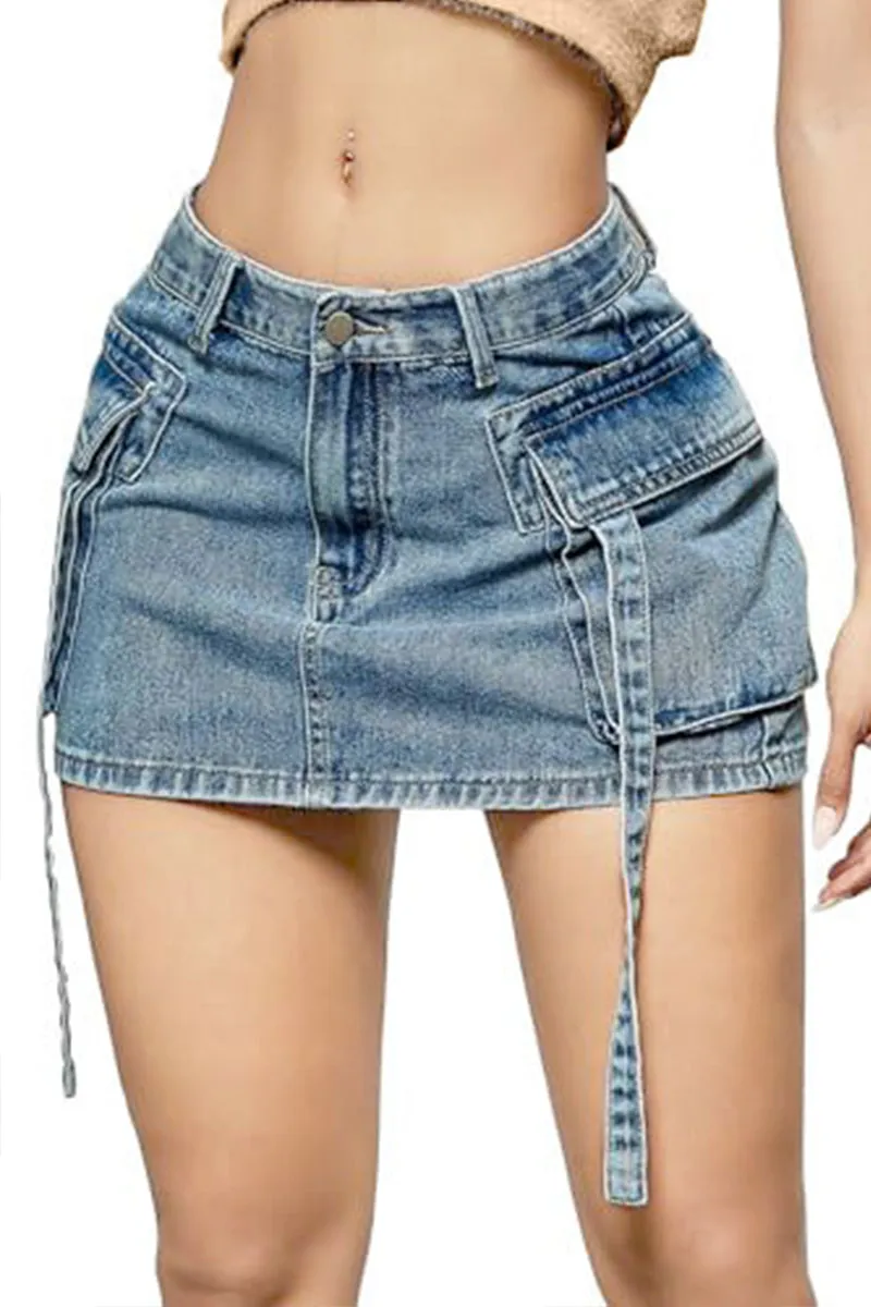 HQZ1165 Utility Denim Mini Skirt
